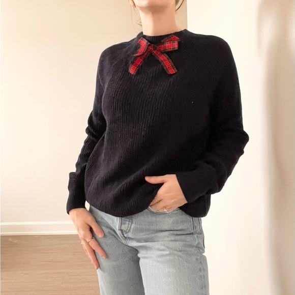 J.Crew Navy Blue Knit Bow Tie Sweater - Picture 3 of 13